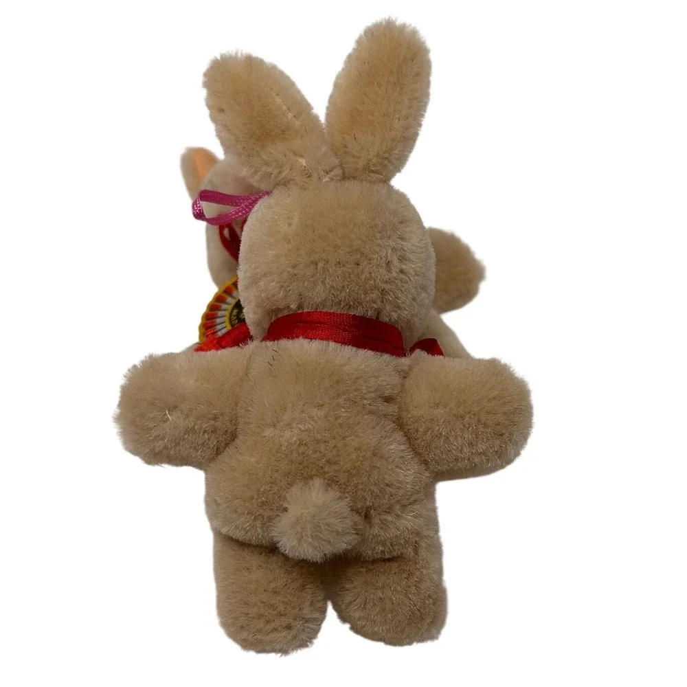 Vintage‎ Tan Plush Bunny Rabbit Pair Wool Mohair 5 Inch Shanghai Doll Factory